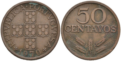 Португалия 50 сентаво 1970 KM 596 бронза 4566-347