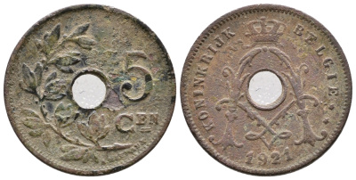 Бельгия 5 сантимов 1921 Belgie KM 67 медно-никель    4608-663