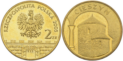 Польша 2 злотых 2005 MW, серия польские города, Цешин (Cieszyn) KM 753, Parchimowicz 962 латунь 4539-623
