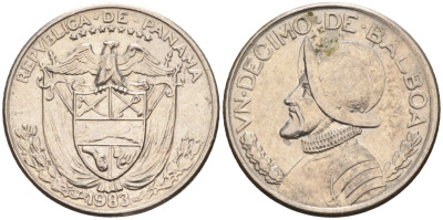 Панама 1/10 бальбоа 1983 KM 10 медь плакированная медно-никелем 4580-214