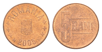 Румыния 5 бань (бани) 2005 KM 190 сталь плакированная медью UNC 4644-1258