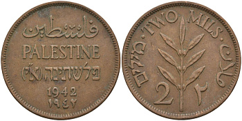 Израиль, Палестина 2 милса 1942 британская администрация (1927-1948) KM 2  бронза    4149-845