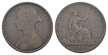 Великобритания 1 пенни 1886 Виктория (1837-1901) KM 755, Spink 3954 бронза 4661-346