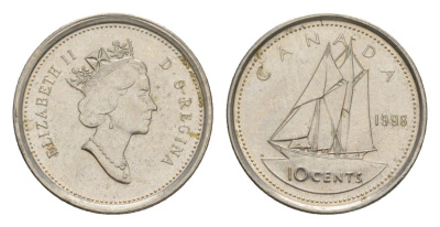 Канада 10 центов 1998 Елизавета II (1952-2022), парусник KM 183 никель 4630-848