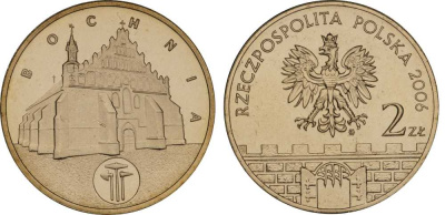 Польша 2 злотых 2006 MW, серия польские города, Бохня (BOCHNIA) KM 543, Parchimowicz 987 латунь UNC 603-814