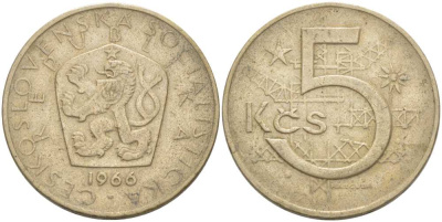 Чехословакия 5 крон 1966 KM 60 медно-никель 77-1024