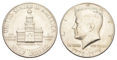 США 1/2 доллара (50 центов) 1976 200 лет независимости, Джон Кеннеди KM 205 медь плакированная медно-никелем aUNC 4545-115