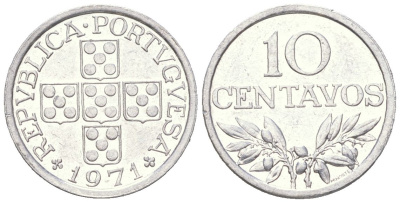 Португалия 10 сентаво 1971 KM 594 алюминий UNC 4151-854