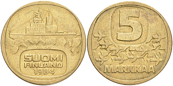 ФИНЛЯНДИЯ 5 МАРОК 1984 N ЛЕДОКОЛ KM 57 алюминиевая бронза 4556-922