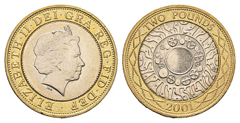 Великобритания 2 фунта 2001 Елизавета II (1952-2022) KM 994, Spink 4570 (K9) биметалл aUNC 4110-1335