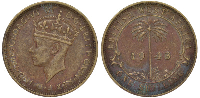 Британская Западная Африка 1 шиллинг 1943 Георг VI KM 23 никель латунь 25-1731