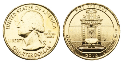 США 1/4 доллара (25 центов) 2010 Квотеры «Парки США» - Национальный парк Хот-Спрингс KM 469 медь плакированная золотом UNC 11-265-47