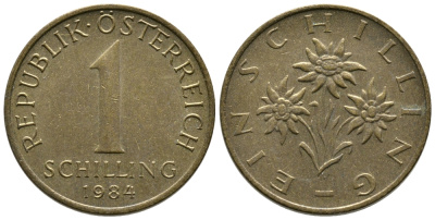 Австрия 1 шиллинг 1984 KM 2886 алюминиевая бронза 36-1217