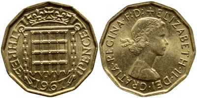 Великобритания 3 пенса 1967 Елизавета II (1952-2022) KM 900, Spink 4153 никель латунь 23-1116