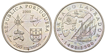Португалия 200 эскудо 2000 Земля Лабрадор KM 728 медно-никель UNC 3711-1341