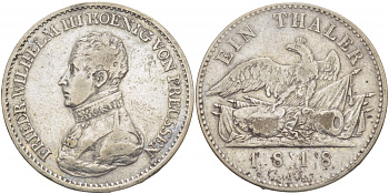 Пруссия 1 талер 1818 A, Фридрих Вильгельм III (1797-1840) KM 396 серебро 00-000-00