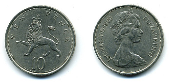 Великобритания 10 пенсов 1969 Елизавета II (1952-2022) KM 912, Spink 4231 (F1) медно-никель  4110-1225