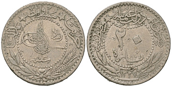 Турция 20 пара 1909 AH 1327, Османская империя, Султан Мехмед V (1909 - 1918) KM 761 никель 4615-331