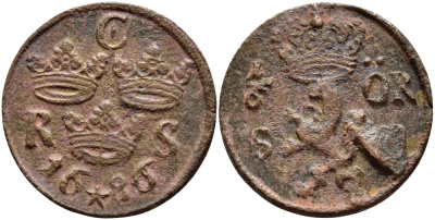 Швеция 1/6 эре 1686 Карл XI (1660-1697) KM 254 медь 4395-1111