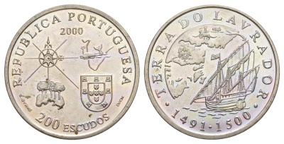 Португалия 200 эскудо 2000 Земля Лабрадор KM 728 медно-никель UNC 3711-1341