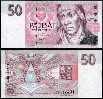 Чехия 50 крон 1993 Pick 4 бумага UNC (пресс) 7222-23-1-2
