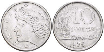 Бразилия 10 сентаво 1976 KM 578.1a, Schon 83b нержавеющая сталь 4514-825
