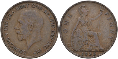 Великобритания 1 пенни 1935 Георг V (1910 - 1936) KM 838 бронза 4144-845