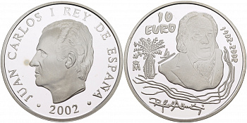 Испания 10 евро 2002 100 лет со дня рождения поэта Рафаэля Альберти KM 1088 серебро PROOF 11-162-45