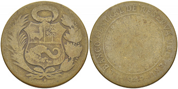 ПЕРУ 1/2 СОЛЯ 1942 KM 220.5 латунь 4448-537