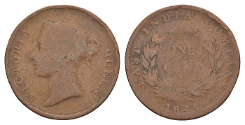 Стрейтс Сетлментс 1 цент 1845 Виктория (1837-1901) KM 3 медь 4642-421