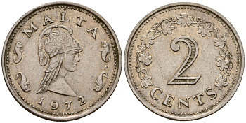 Мальта 2 цента 1972 Пентесилея, царица амазонок KM 9 медь цинк 4154-646