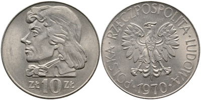 Польша 10 злотых 1970 MW, Тадеуш Костюшко (1746-1817) KM 50а медно-никель UNC 441-445