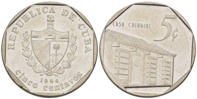 Куба 5 сентаво 1994 Casa Colonial KM 575.1 сталь плакированная никелем 66-652