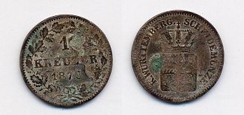 Вюртемберг 1 крейцер 1870 Карл I (1864-1891) KM 612 серебро 71-1556