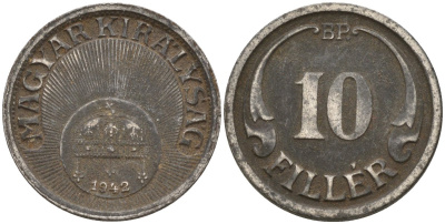 Венгрия 10 филлеров 1942 KM 507a сталь 4151-1163
