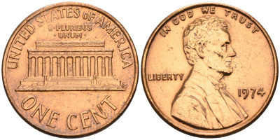 США 1 цент 1974 Линкольн KM 201 медь цинк    4115-322