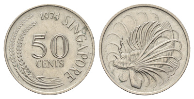 Сингапур 50 центов 1974 KM 5 медно-никель aUNC 4678-1112