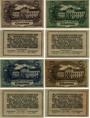 Австрия, Эккартсау набор из 4 банкнот, 20, 30, 50, 80 геллеров 1920 нотгельд, 31 декабря 1920, Нижняя Австрия   бумага   7555-30-4-2