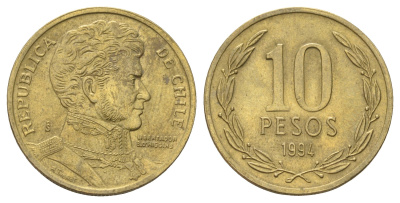Чили 10 песо 1994 KM 228 никель латунь UNC 4155-324