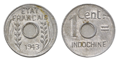 Французский Индокитай 1 сантим 1943 год-тип KM 26 алюминий 4147-953
