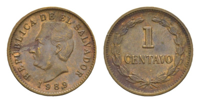 Сальвадор 1 сентаво 1989 KM 135.2b сталь плакированная медью 4644-227