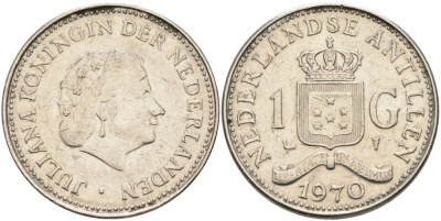 Нидерландские Антилы 1 гульден 1970 Юлиана (1948-1980) KM 12 никель 88-1045