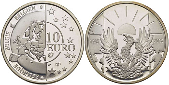 Бельгия 10 евро 2005 60 лет освобождения от фашизма KM 252 серебро PROOF 02-040-33
