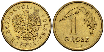 Польша 1 грош 2001 MW KM 276, Parchimowicz 701j латунь 4580-453