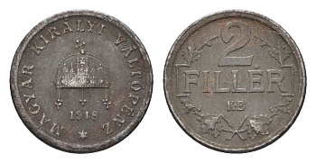 Венгрия 2 филлера 1918 KB, Карл I (1916-1918) KM 497 железо 4664-833