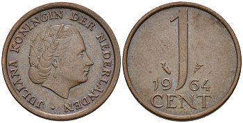 Нидерланды 1 цент 1964 Юлиана (1948-1980) КМ 180 бронза    4124-234