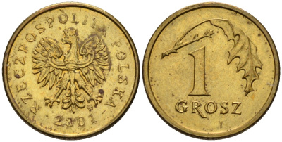 Польша 1 грош 2001 MW KM 276, Parchimowicz 701j латунь 4580-453