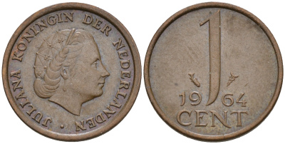 Нидерланды 1 цент 1964 Юлиана (1948-1980) КМ 180 бронза    4124-234