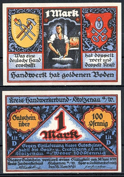 Штольценау (Пруссия, Ганновер) 1 марка 1921 Mehl Grabowski 1277.1-10/12 бумага UNC (пресс) 7556-70-3-1