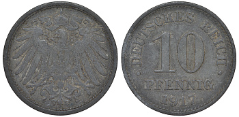 ГЕРМАНИЯ 10 ПФЕННИГОВ 1917 KM 26, J. 299 цинк 45-1246